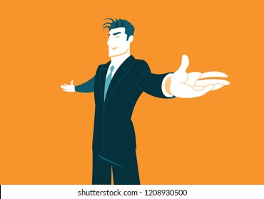 A pose of success. Smile and confidence. Vector illustration