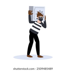 pose of thief carrying save flat illustration