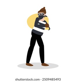 pose of thief carrying stolen goods flat illustration