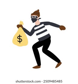 pose of thief carrying stolen money flat illustration