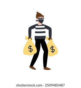 pose of thief carrying stolen money flat illustration