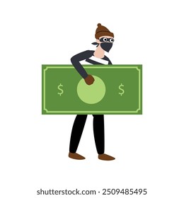 pose of thief carrying stolen money flat illustration