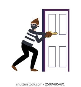 pose of thief opening the door flat illustration