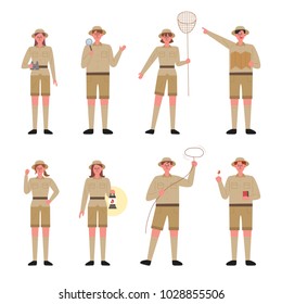 Pose a variety of explorer characters. hand drawing style vector illustration flat design