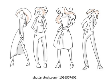 pose vector sketch line seet fashion girls