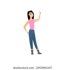 pose of woman in pink t-shirt woman