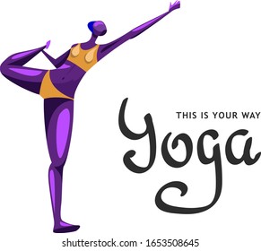 Pose of yoga girl in swimsuit. Modern flat image