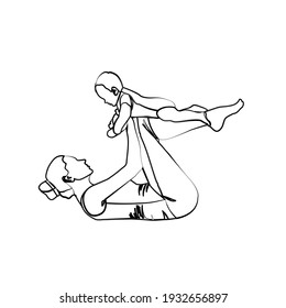 pose yoga woman with baby vector illustration one line