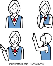 Posed set of female office worker in uniform.