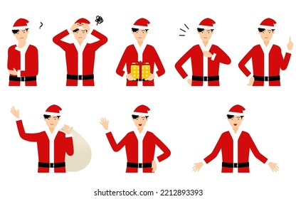 Posed set of people, man in Santa Claus