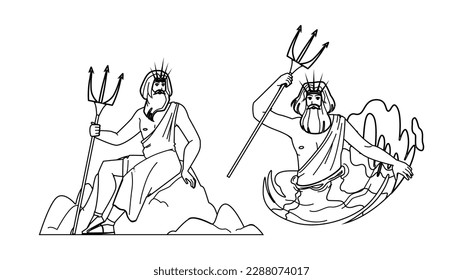 poseidon ancient vector. greek neptune, mythology sea god, water ocean, spear trident poseidon ancient character. people Illustration