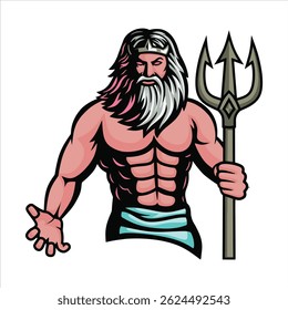 Poseidon cartoon style mascot design illustration vector