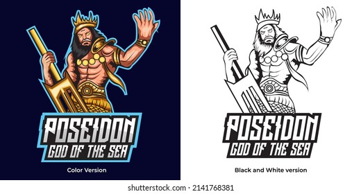 poseidon esport logo mascot design