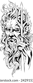 poseidon face illustration holding a trident