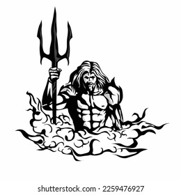 posidon dios con arma y nube