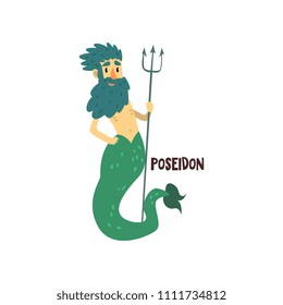 Poseidon Greek God, ancient Greece mythology character vector Illustration on a white background