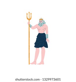 Poseidon Greek God, Ancient Greece Mythology Hero Vector Illustration