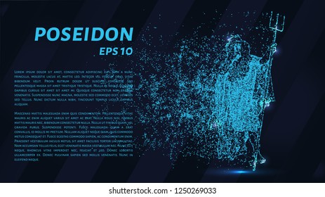 Poseidon. A grid of blue stars in the night sky. Points of light create the form of Poseidon