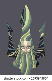 Poseidon head with flowing hair