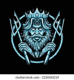 poseidon holding trident staff vector logo