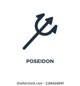 Poseidon icon. Black filled vector illustration. Poseidon symbol on white background. Can be used in web and mobile.