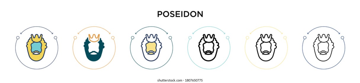 Poseidon icon in filled, thin line, outline and stroke style. Vector illustration of two colored and black poseidon vector icons designs can be used for mobile, ui, web