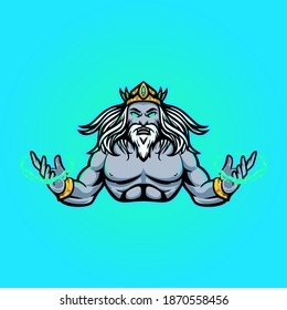 Poseidon Lord Mascot Logo Illustration