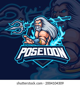 Poseidon Mascot esport gaming logo design