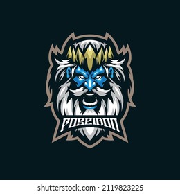 Poseidon mascot logo design vector with modern illustration concept style for badge, emblem and t shirt printing. Head poseidon illustration for sport and esport team.