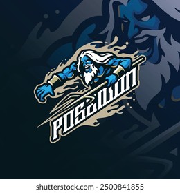 Poseidon mascot logo design vector with modern illustration concept style for badge, emblem and t shirt printing. Angry poseidon illustration for sport and esport team.