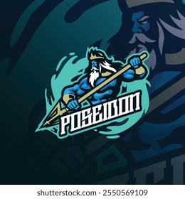 Poseidon mascot logo design vector with modern illustration concept style for badge, emblem and t shirt printing. Poseidon illustration for sport and esport team.