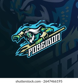 Poseidon mascot logo design vector with modern illustration concept style for badge, emblem and t shirt printing. Poseidon illustration for sport and team.
