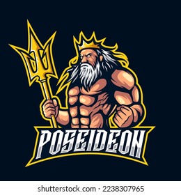 poseidon mascot logo esport gaming. neptune mascot logo illustration.