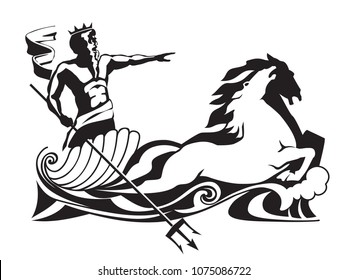 Poseidon neptune sea god with horses