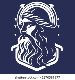 Poseidon Profile Silhouette Logo Vector