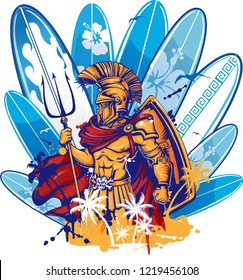 poseidon surfer over surfboard elements