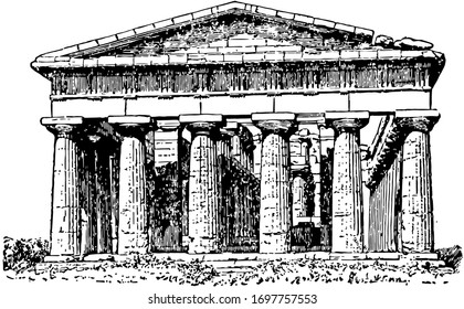 Poseidon Temple   at Paestum  vintage engraving 