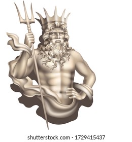 Poseidon torso with head full face on a white background