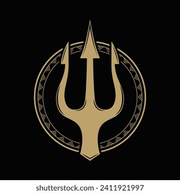 icono de posidon con el logotipo del símbolo tridente de oro