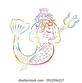 Poseidon with a trident line. Vector illustration