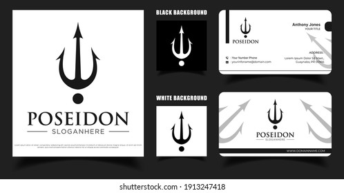 Poseidon Trident Port Simple Logo Design and Business Card Template Design