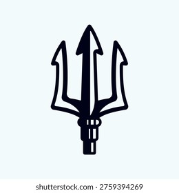 Poseidon trident vector illustration in minimal style. Mythological symbol isolated on white background, perfect for emblems, marine themes and fantasy designs