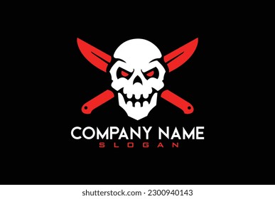 Poseidon Trident - vintage logo template with grunge texture. Nautical logo with tridents, knife and skull. Vector illustration