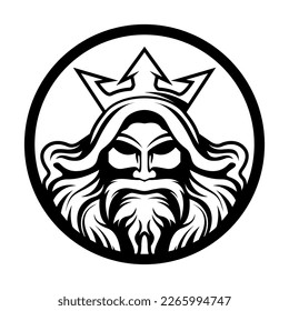 Poseidon Vektorkopf King Old Man Logo schwarz-weiß Design-Vorlage