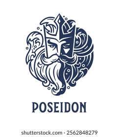 Poseidon Vector Illustration, Neptune, Greek god of the sea Logo Icon