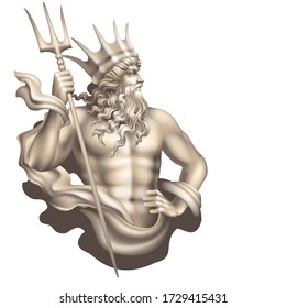 Poseidon's torso with his head in profile on a white background