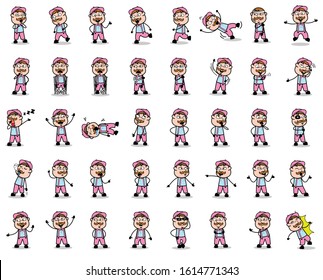 Poses of Cartoon Vendor Character - Set of Concepts Vector illustrations