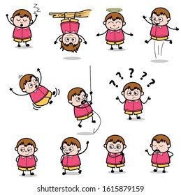 Poses of Cute Cartoon Fat Boy - Set of Concepts Vector illustrations