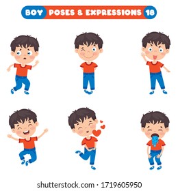 Poses Y Expresiones De Un Niño Divertido
