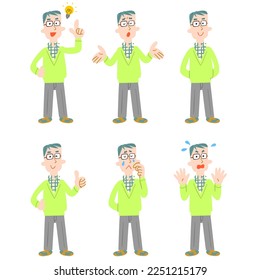 Poses and gestures of a man wearing glasses Whole body No outline